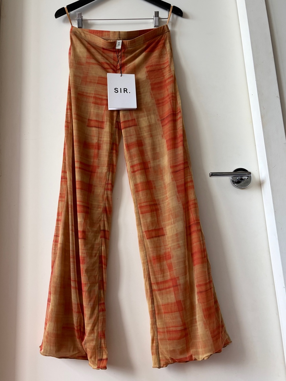 BNWT SIR. Ferrera checked stretch-tulle straight-leg pants orange women’s